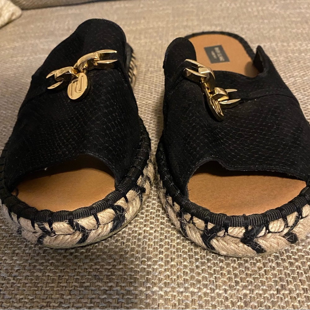 Black Espadrille Slide Sandals